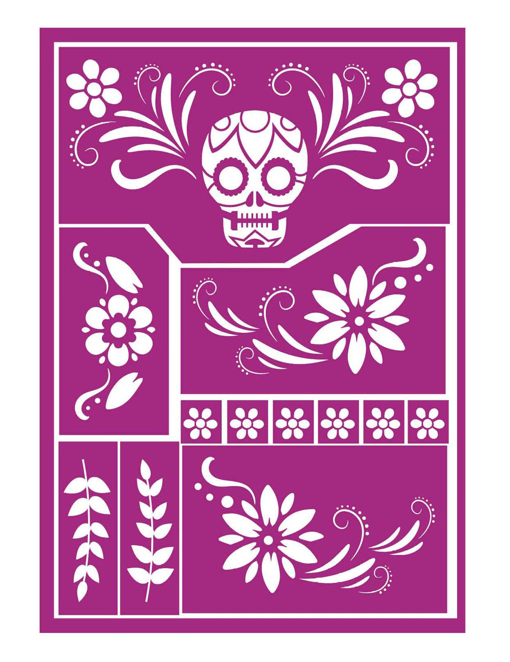 Détail des motifs des pochoirs de maquillage Dia de los muertos pour enfant