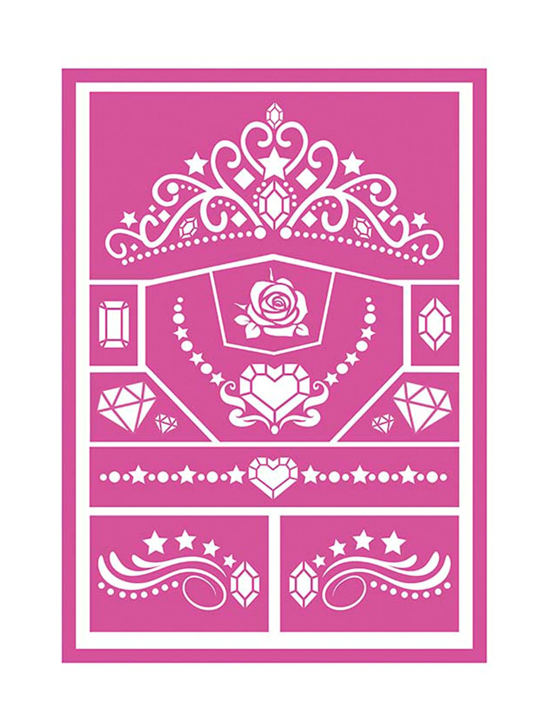 Pochoirs de maquillage princesse rose et blanc avec motifs de diadème et de cœur
