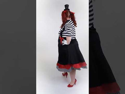 Мим костюм, черна и червена рокля, голям размер за жени