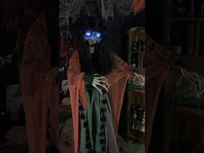 Анимирана, звукова и светлинна висяща вещица декорация 183 cm