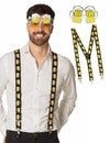 Kit bretelles et lunettes bière pour adulte jaune et noir à motifs de chopes