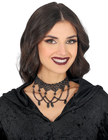 Черна дантелена и верижна чокер