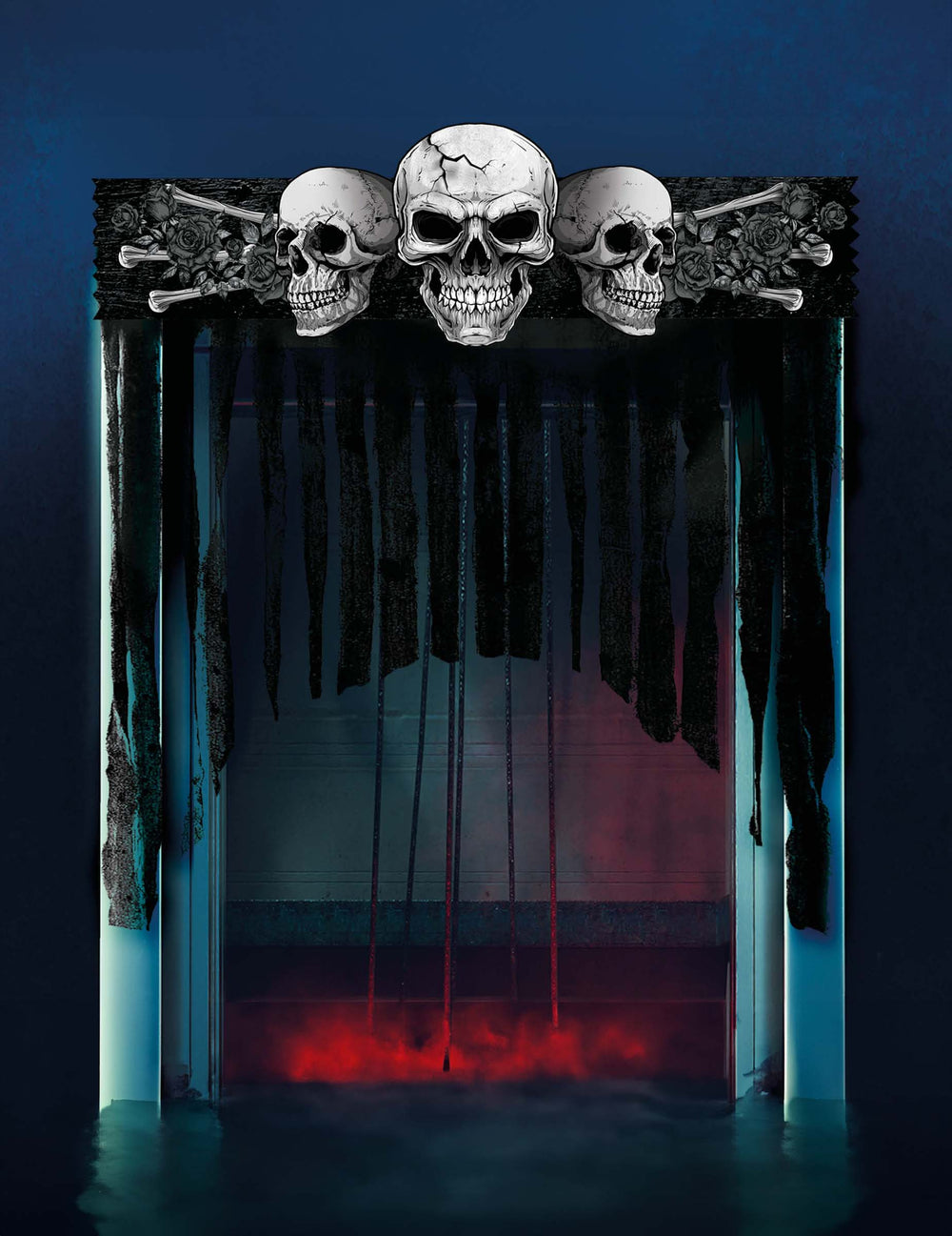 Vue d'ensemble du rideau de porte tête de mort