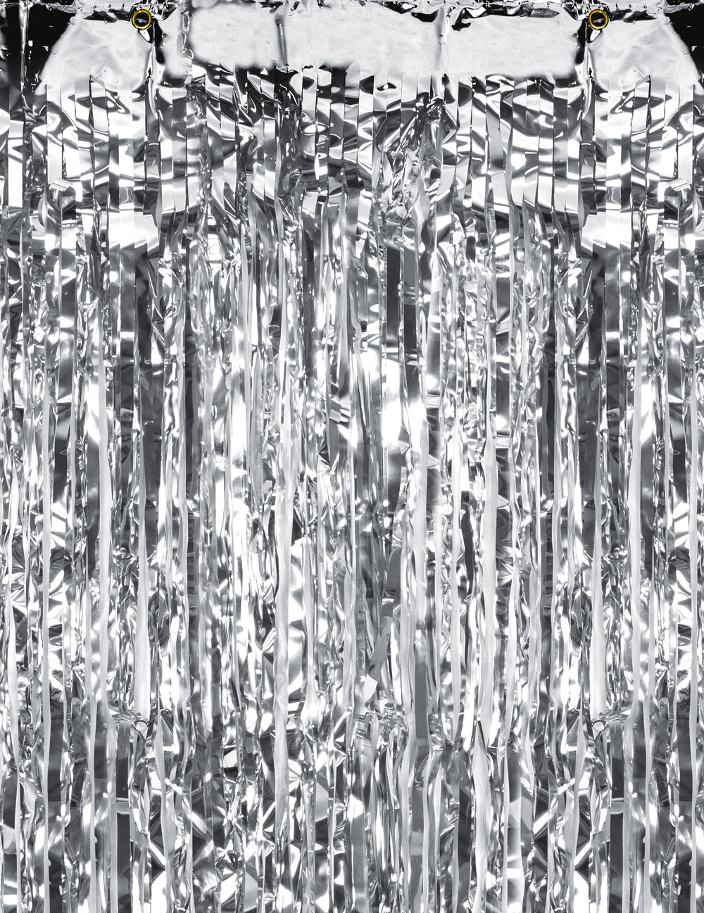 Détail de la partie supérieure du rideau scintillant argent