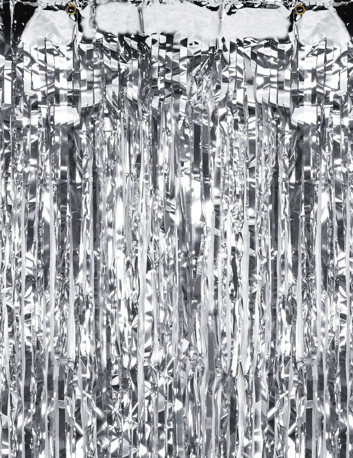 Détail de la partie supérieure du rideau scintillant argent
