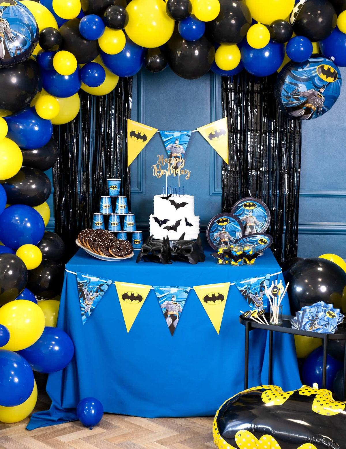 Ambiance d'anniversaire Batman du rideau scintillant pour fête noir