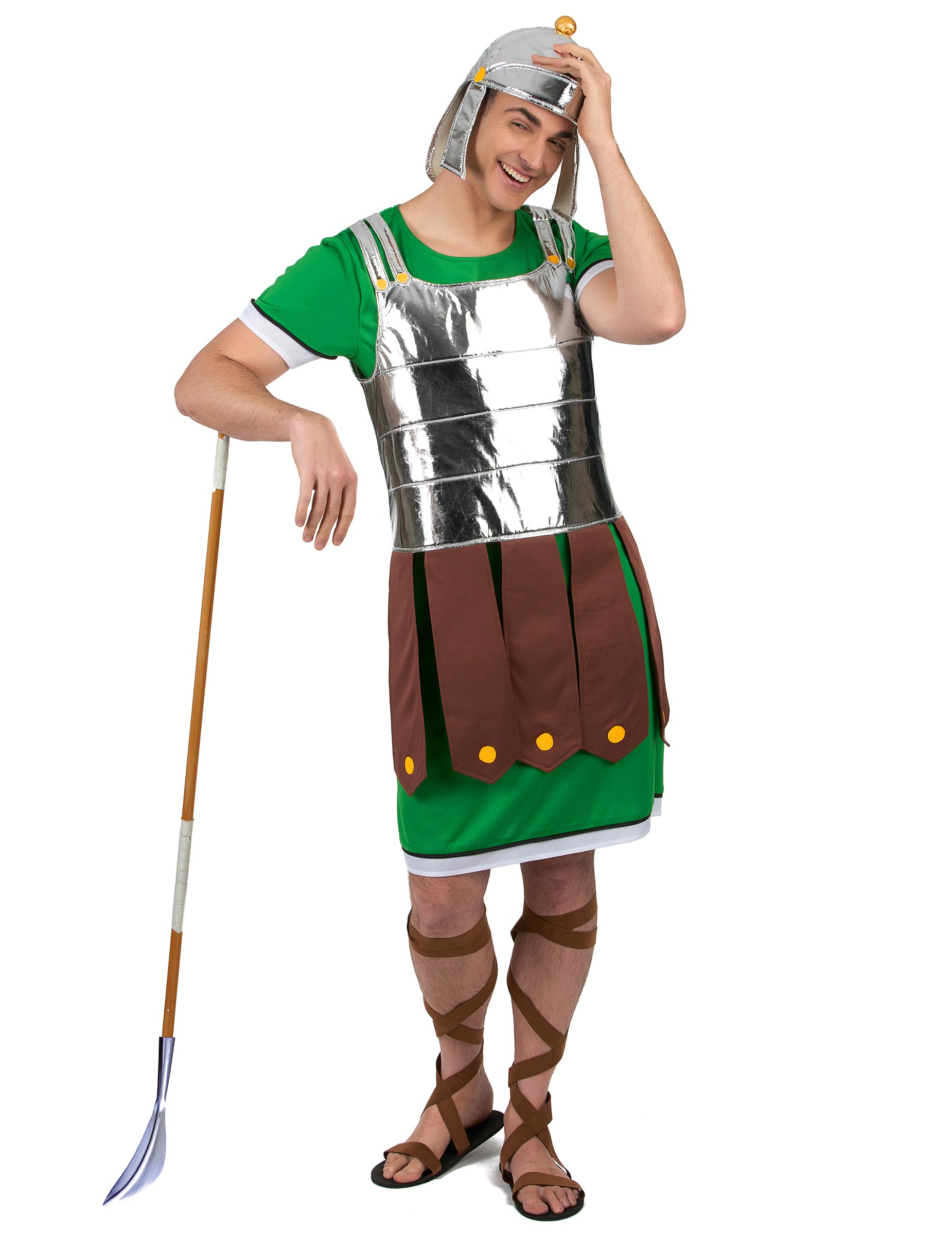 Vue d'ensemble avec lance du déguisement de légionnaire romain pour homme