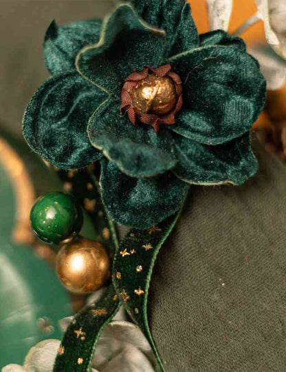 Rond de serviette Élégance velours vert anglais et or 14 cm