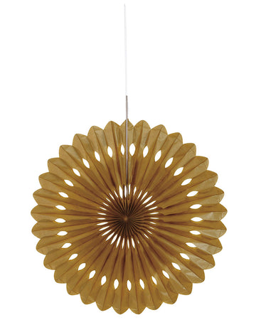 Златна хартиена розетка 40 cm, декоративен висящ ветрило 