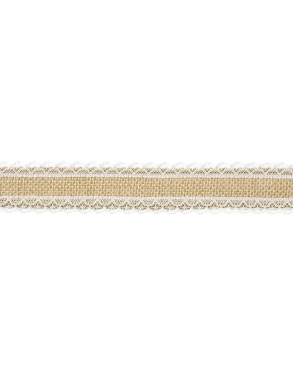 Ruban mariage champêtre en toile de jute naturelle et bordure dentelle blanche