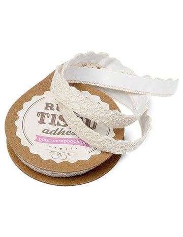 Ruban tissu adhésif dentelle pour scrapbooking ivoire