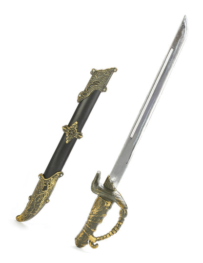 Sabre pirate pour adulte noir et doré avec fourreau