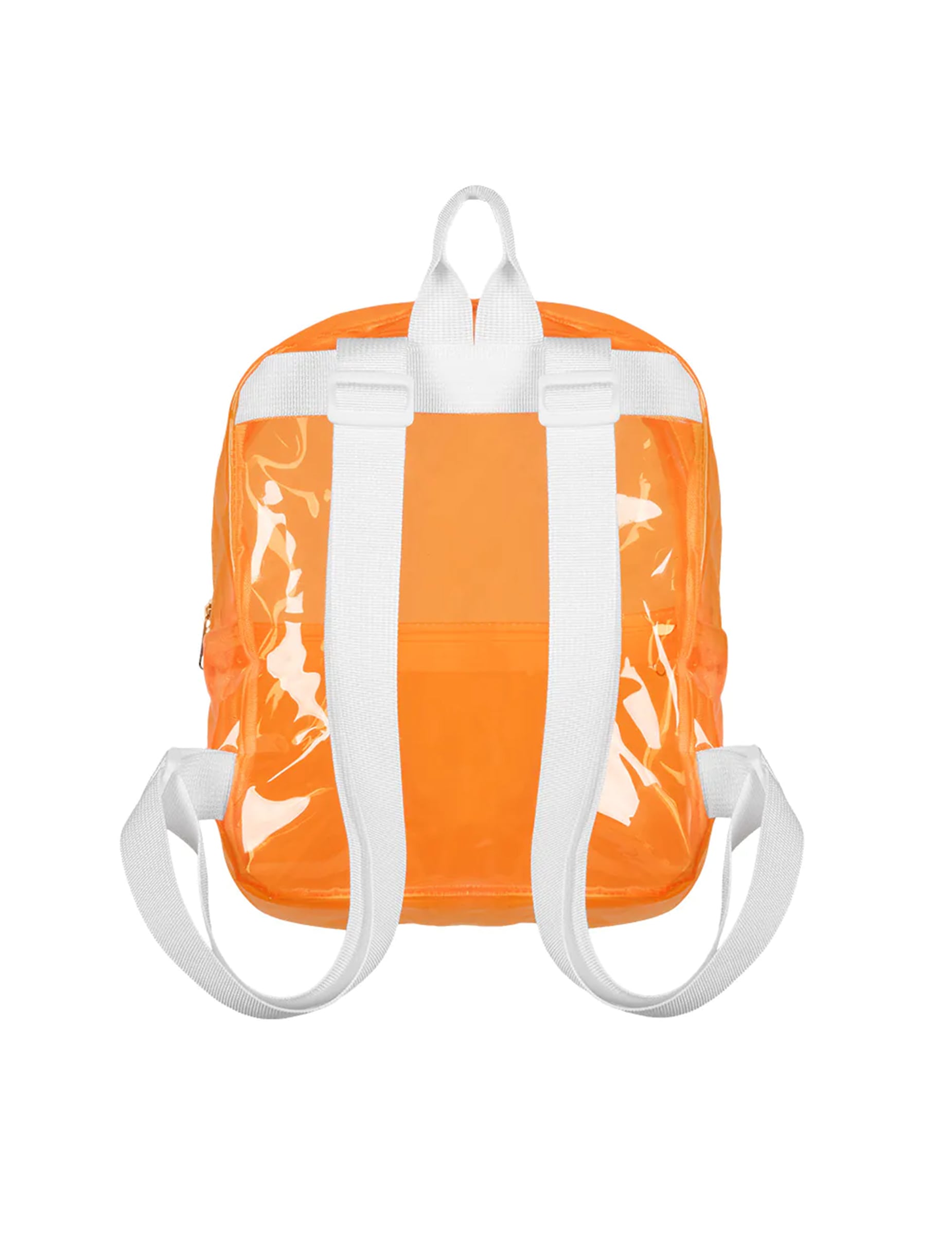 Vue de dos du sac à dos transparent pour adulte orange fluo