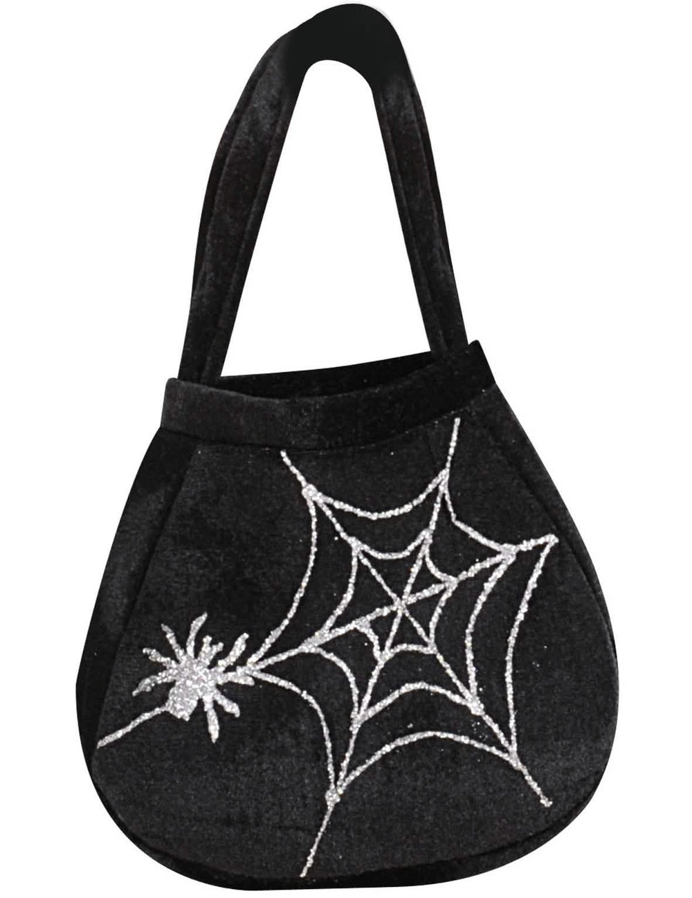 Sac araignée et toile pour adulte noir et argenté pailleté