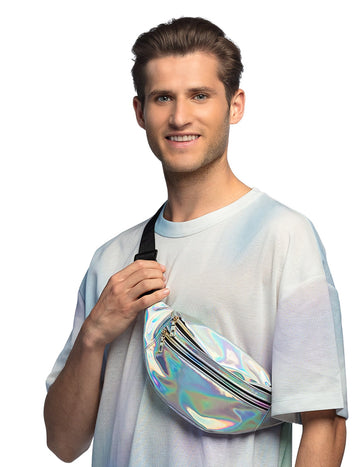 Сребърна холографска бананова чанта