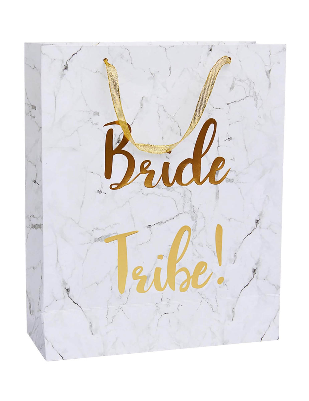Подаръчна торбичка Bride Tribe за ергенско парти на булката от бял и златен мрамор