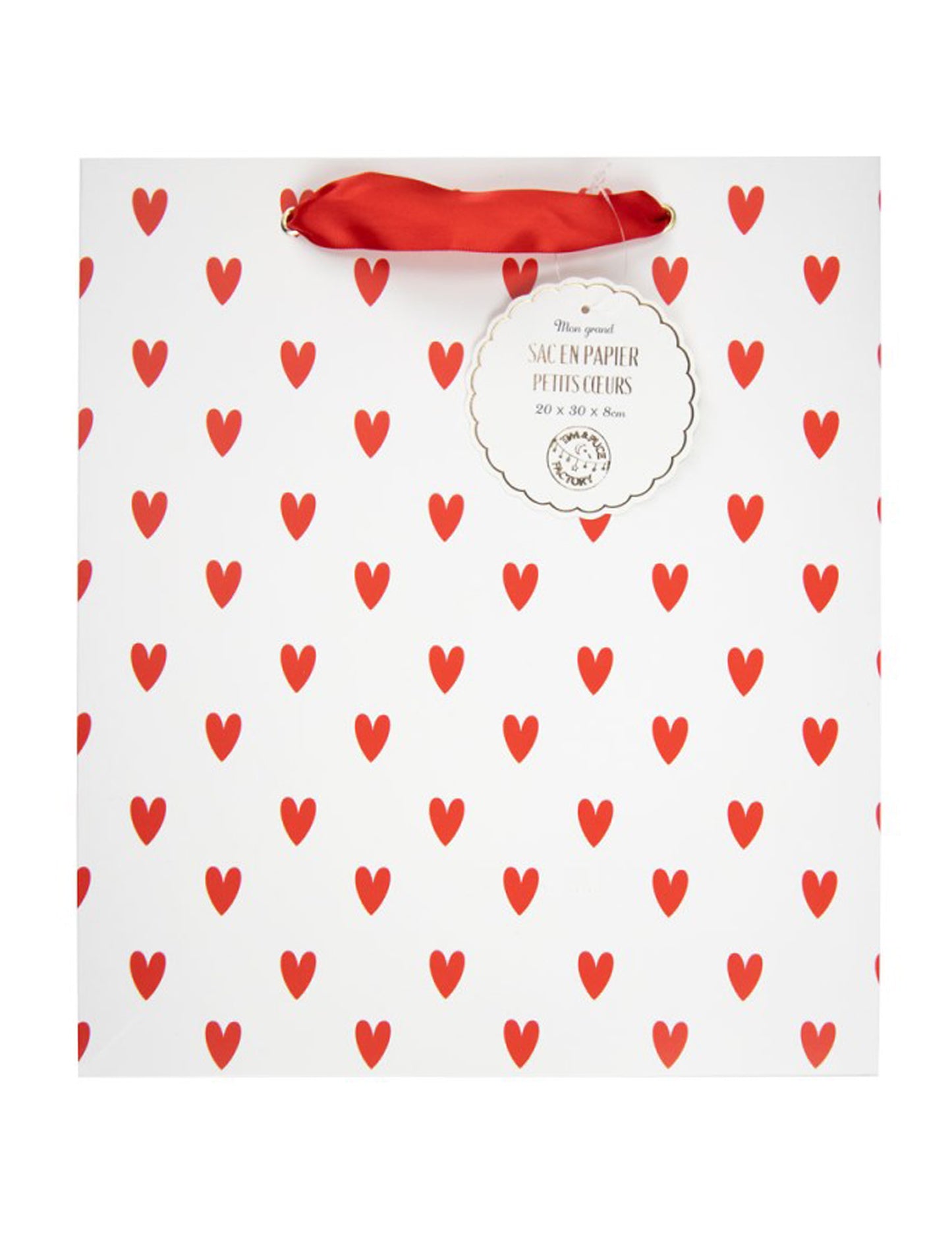 Хартиена торбичка с малки червени сърца, 28 x 25 cm