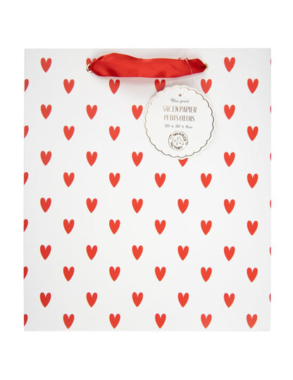 Хартиена торбичка с малки червени сърца, 28 x 25 cm