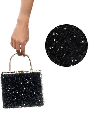 Черна кадифена чанта с пайети