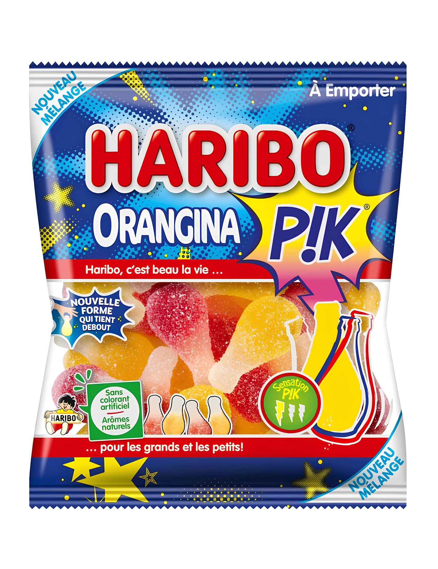 Sachet de bonbons Orangina Pik Haribo pour petits et grands acidulés jaunes et rouges