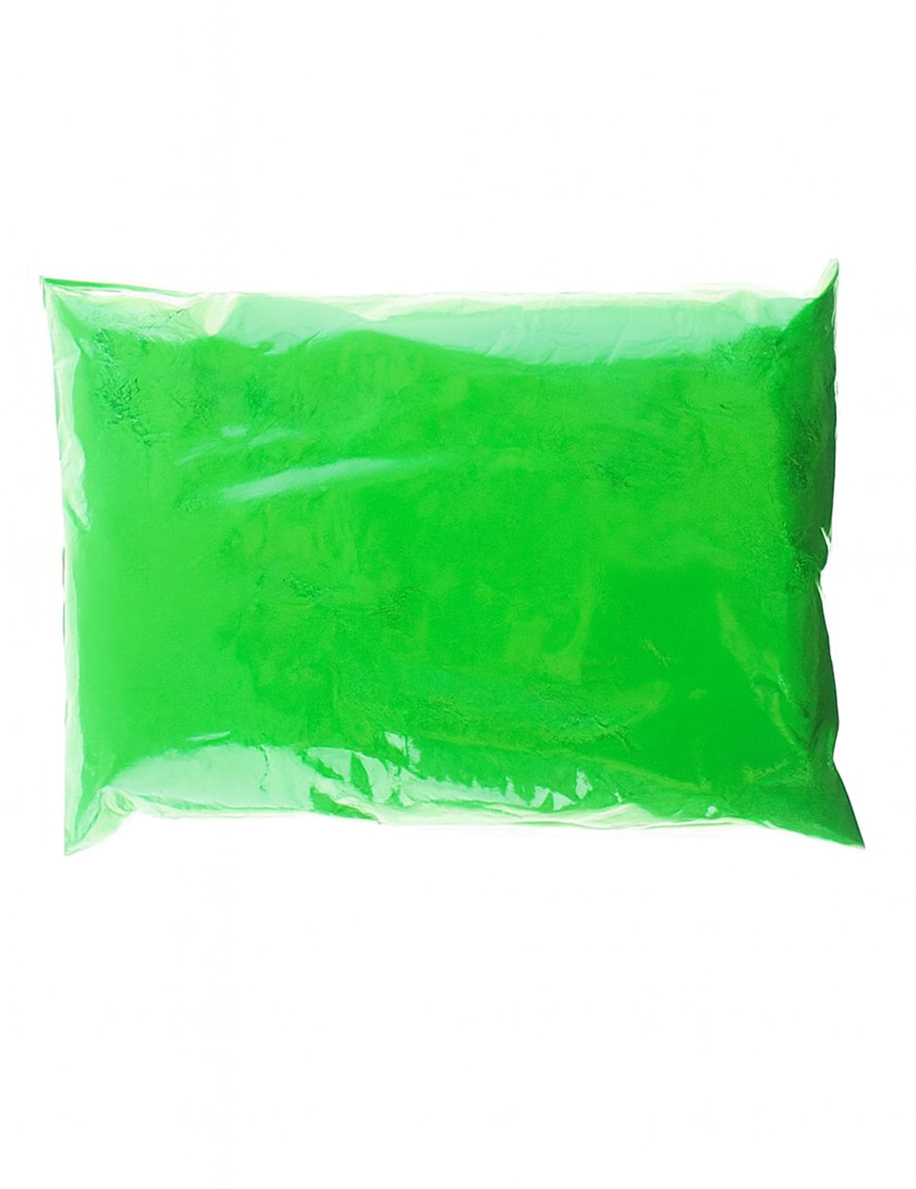 Vue du sachet de poudre à effet Holi vert fluo