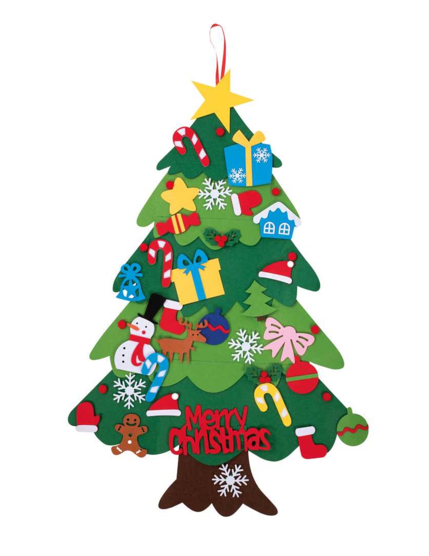 Коледна елха с филцови декорации за окачване, 67 x 100 cm