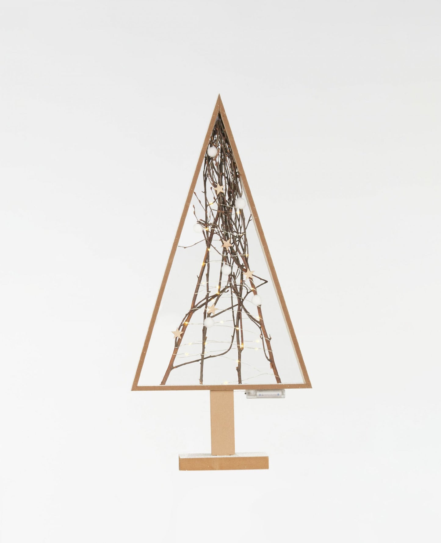 Sapin lumineux bois naturel avec 30 LED et étoiles