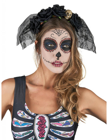 Черна лента за глава Dia de los Muertos Veil