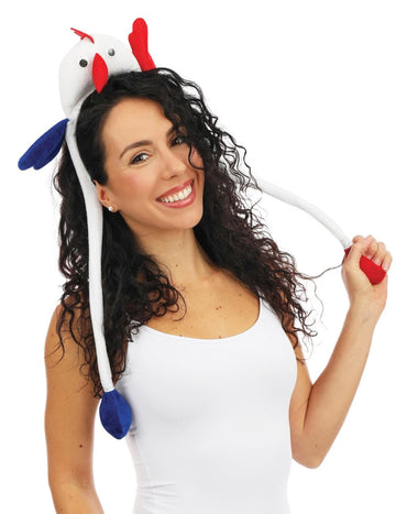 Serre-tête coq avec ailes mobiles pour adulte bleu blanc rouge