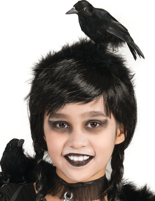 Serre-tête corbeau pour adulte et enfant noir avec plumes