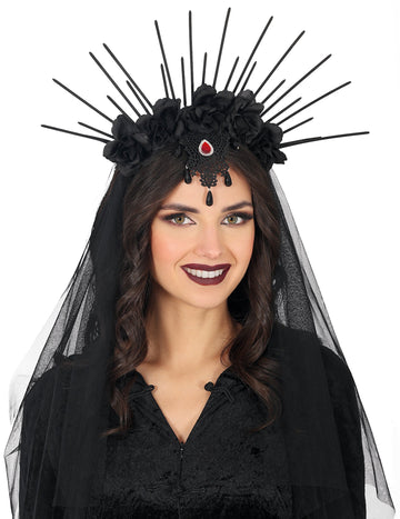 Женска лента за цветя с черен воал