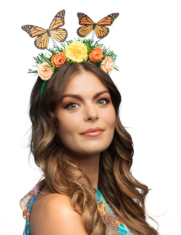 Лента за глава за възрастни с цветя и пеперуди