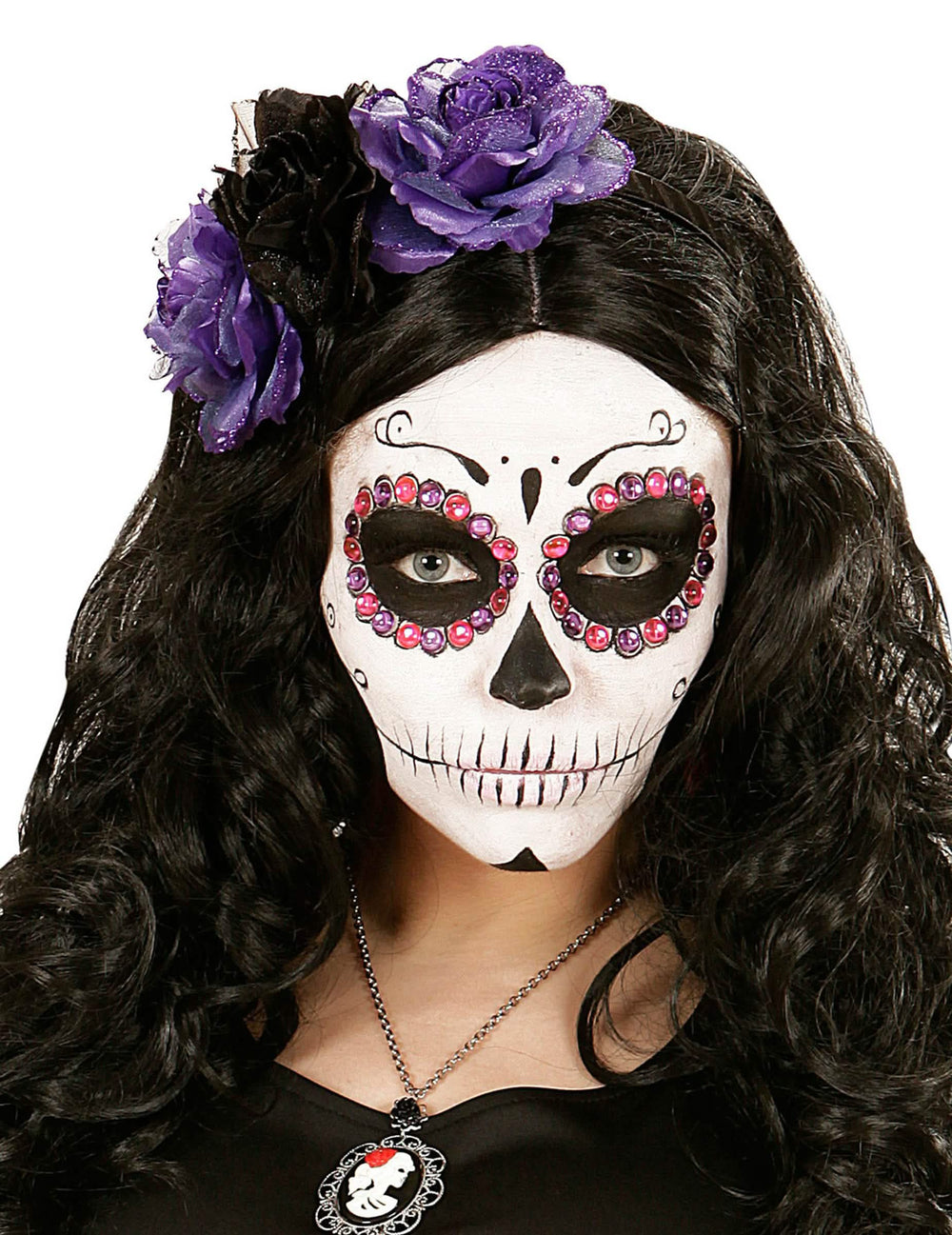 Диадема с цветя Dia de los muertos за жена, лилава и черна