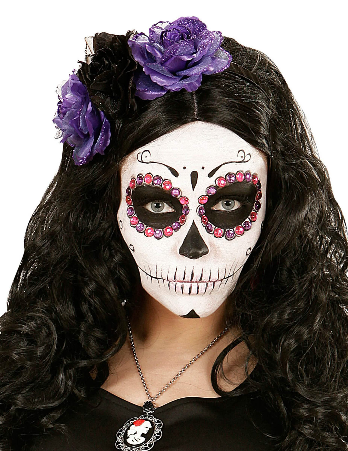 Диадема с цветя Dia de los muertos за жена, лилава и черна