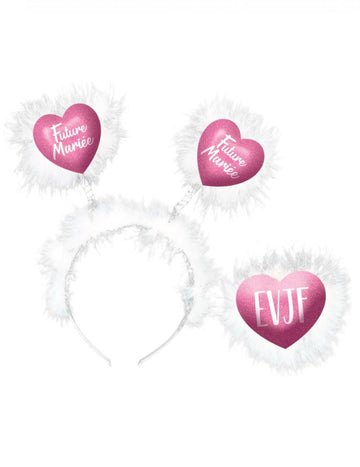 Serre-tête plumes mariée pour femme blanc et rose avec cœurs Future Mariée
