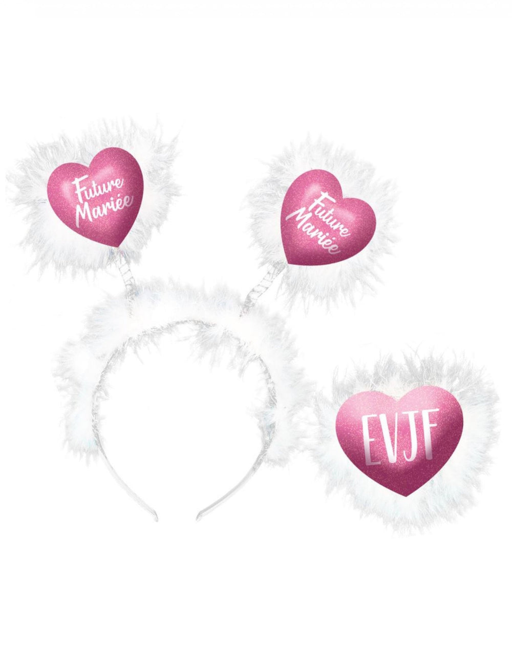 Serre-tête plumes mariée pour femme blanc et rose avec cœurs Future Mariée