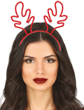 Коледна лента за глава с елени и червени кристали