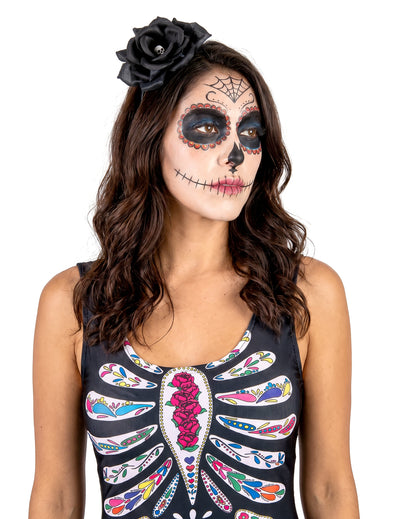 Черно розово лента за глава DIA DE LOS MUERTOS възрастен