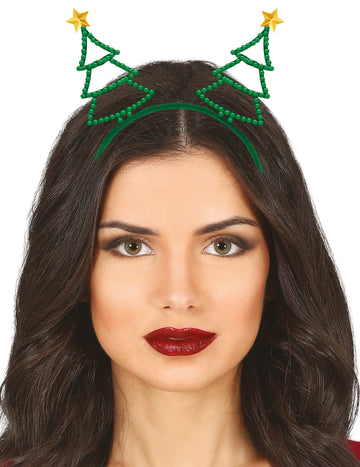Лента за глава с коледна елха за възрастни с кристали