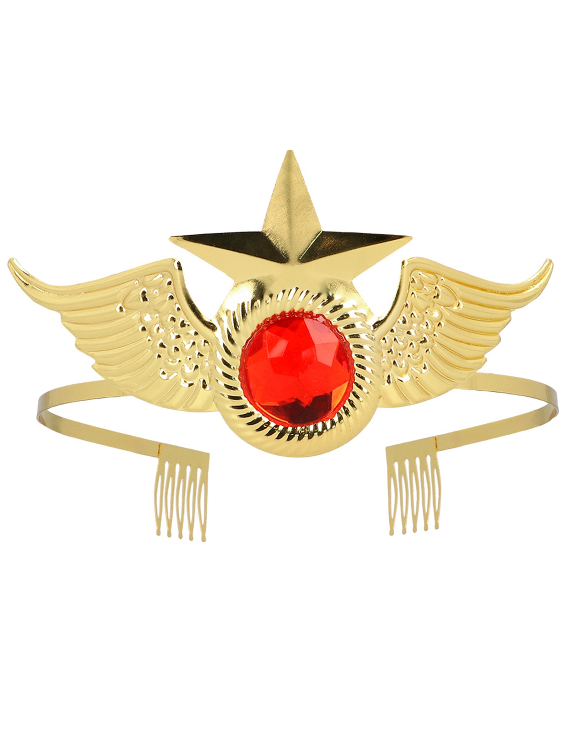 Détail de l'étoile et des ailes du serre tête super-héroïne pour adulte