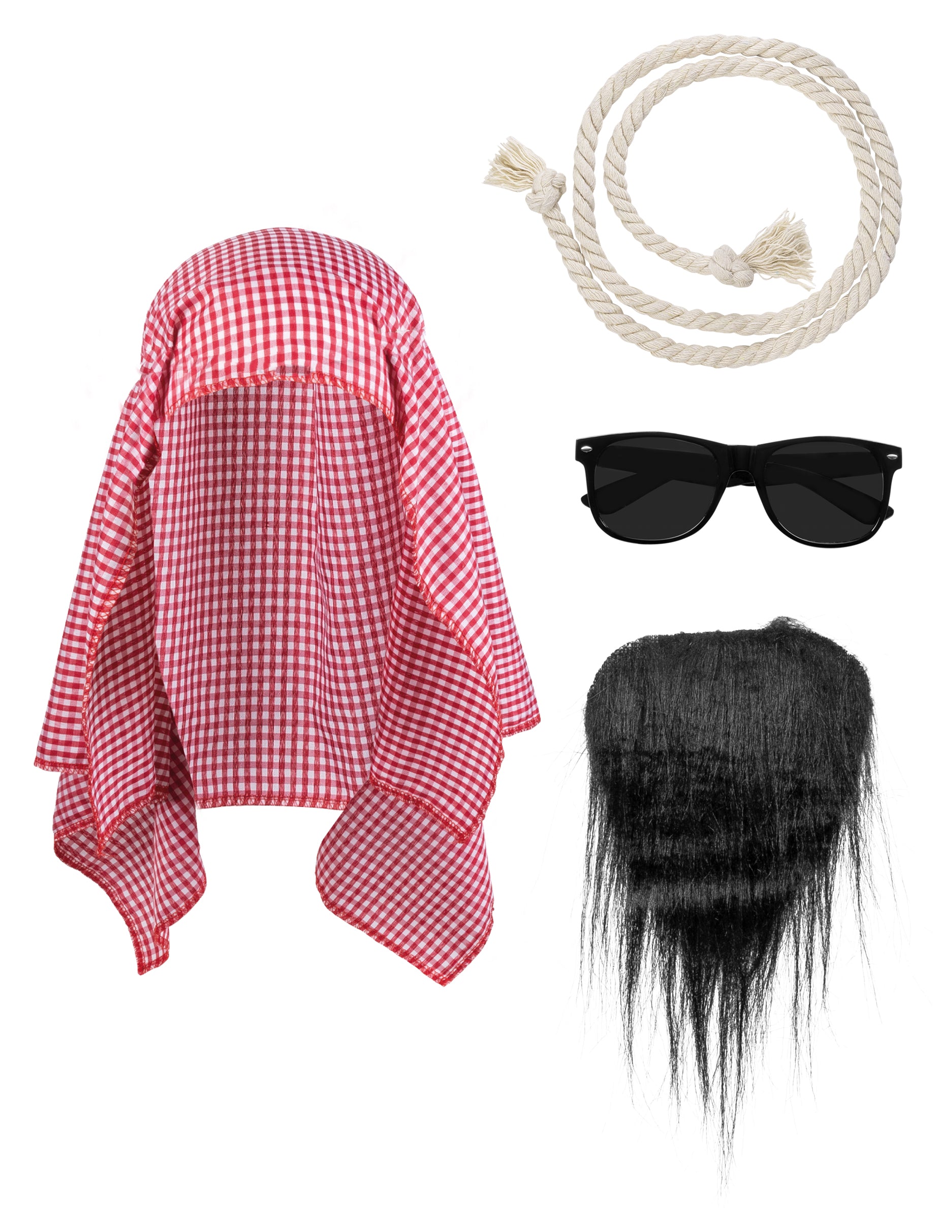 Vue d'ensemble des éléments du set accessoires cheikh arabe pour adulte