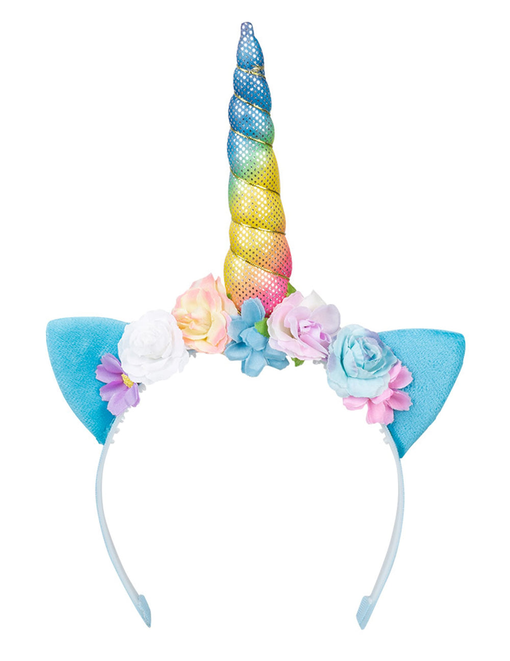 Set accessoires licorne pour fille multicolore avec fleurs et oreilles bleues