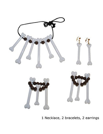 Set de bijoux cannibale pour adulte avec os blancs et perles marron