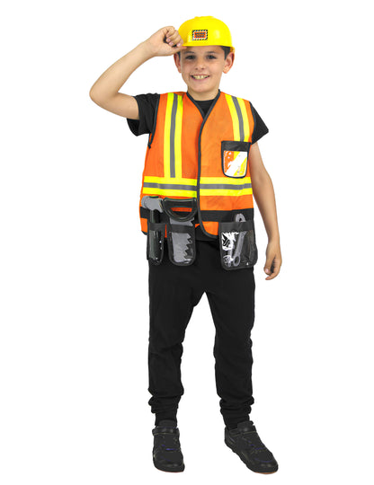 Set de chantier pour enfant orange et jaune avec gilet et accessoires