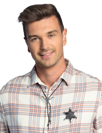 Set d'accessoires de cowboy pour homme avec bolo tie et étoile de shérif argentés