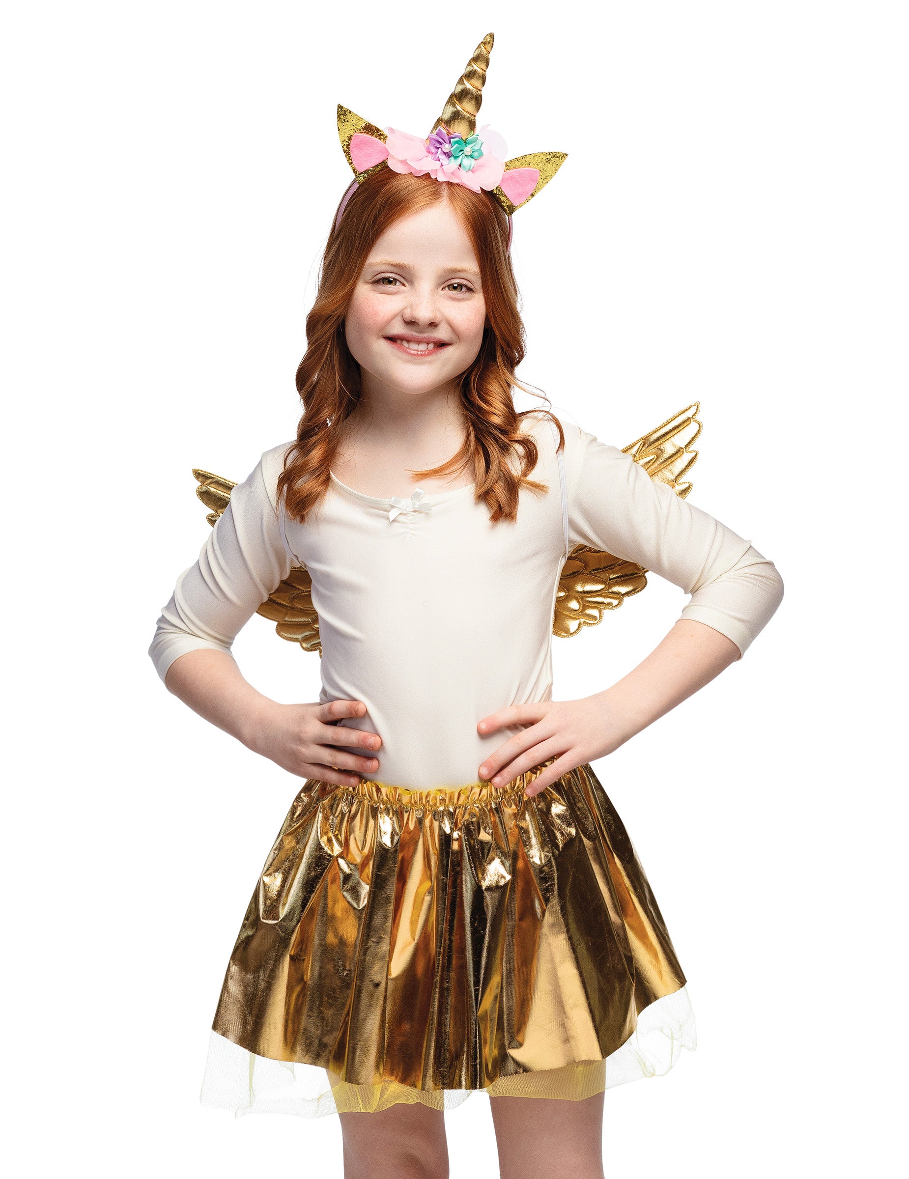 Set de licorne pour enfant doré avec serre-tête ailes et jupe