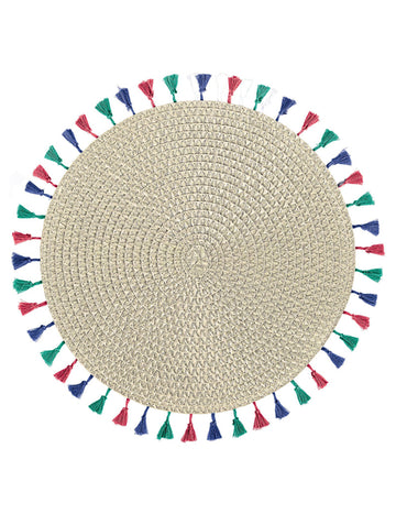 Boho vibes подложка с помпони 38 cm бежов кръгъл