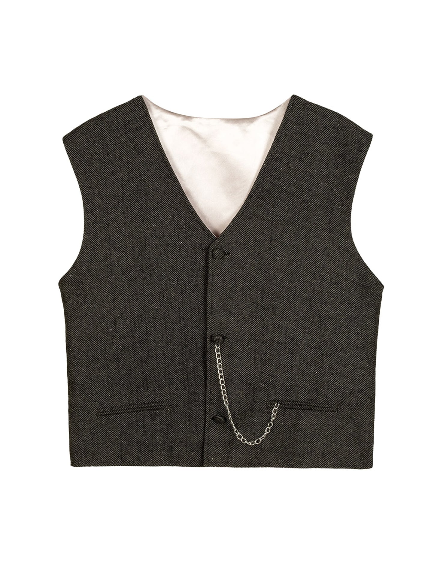 Vue de face du gilet avec sa chaîne du set déguisement années 20 homme