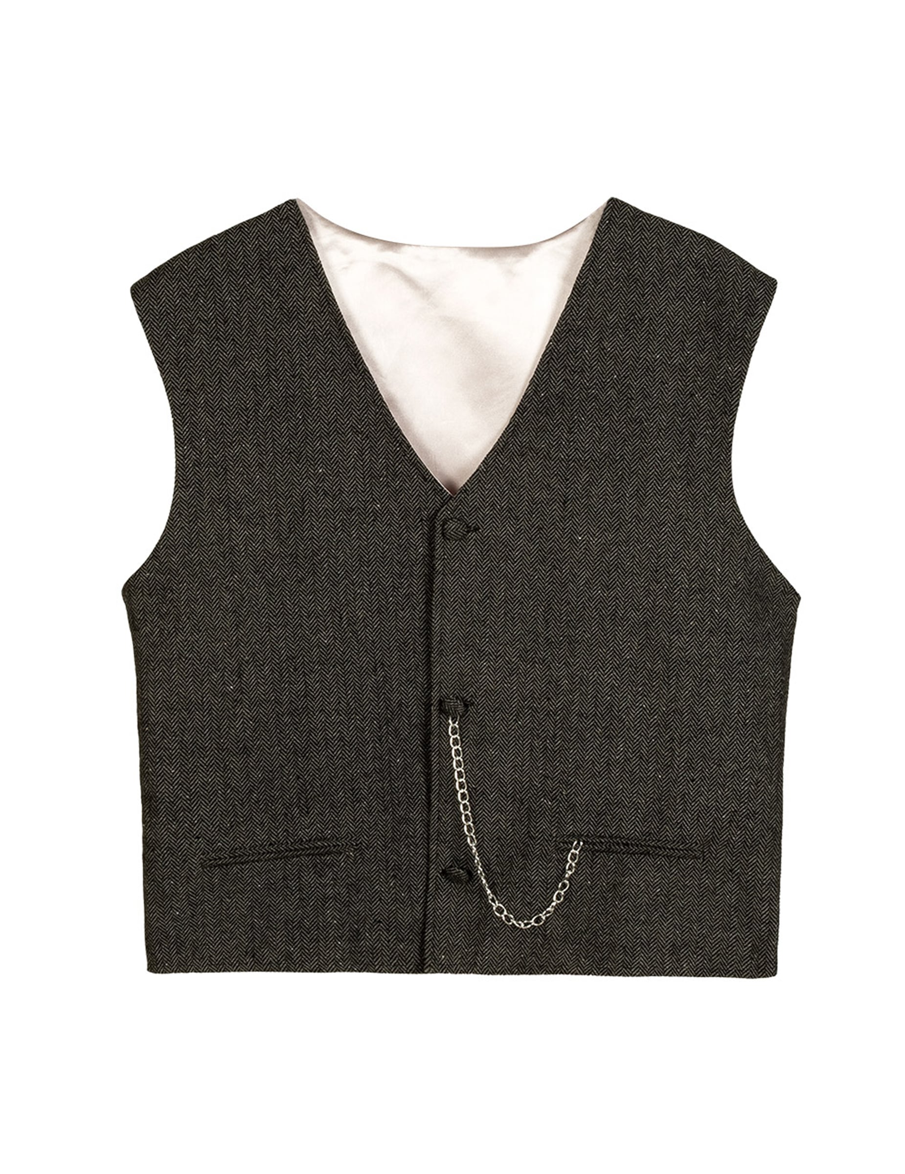 Vue de face du gilet avec sa chaîne du set déguisement années 20 homme