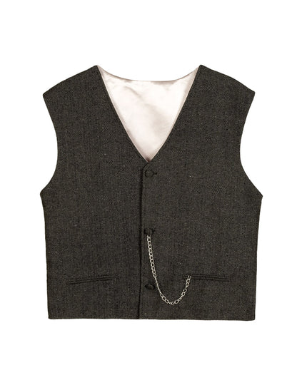 Vue de face du gilet avec sa chaîne du set déguisement années 20 homme